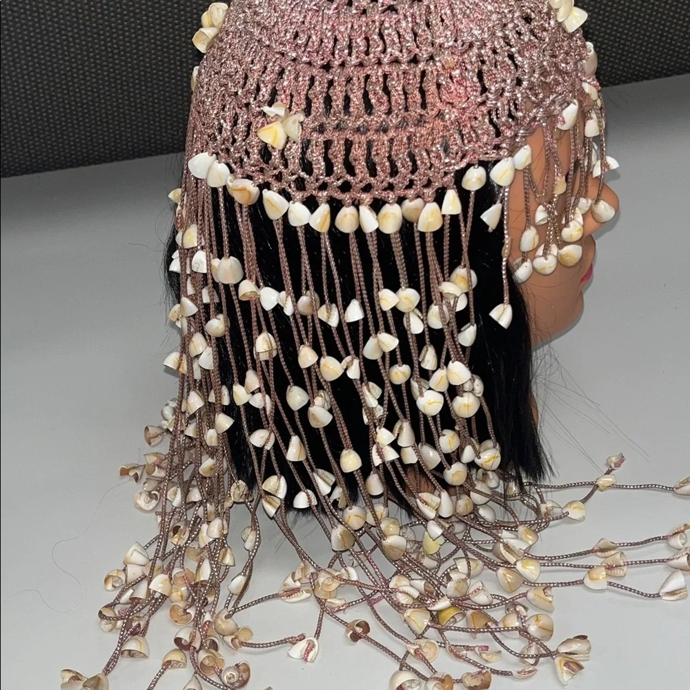 Source Unknown Shelled Boho Hair Accessory w/ metallic pink cording